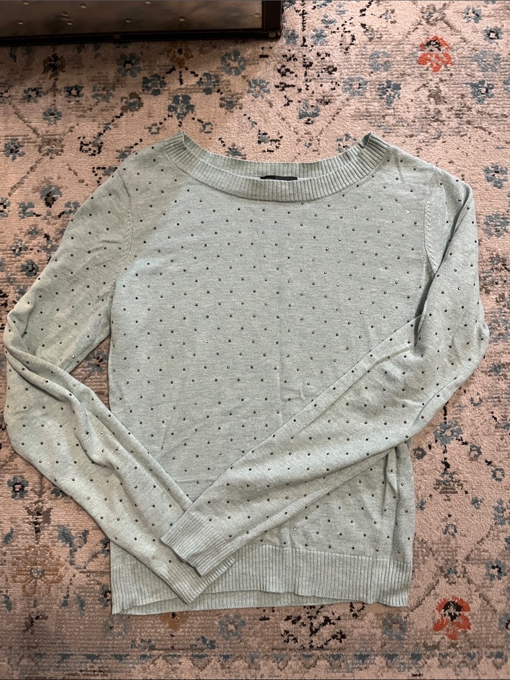 The Limited Seafoam Green Studded Embellished Sweater